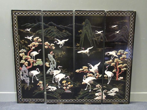 Lot 546 - A 20th century Chinese four foldscreen, now...