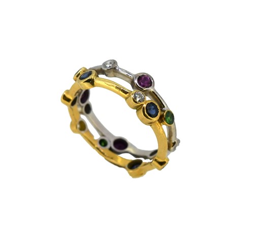 Lot 105 - A multi gemset double scatter ring in the style of 'Boodles Raindance'