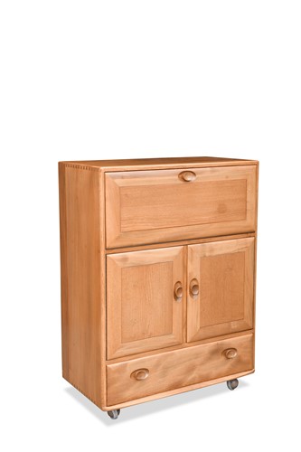 Lot 291 - An Ercol elm secretaire/drinks cabinet