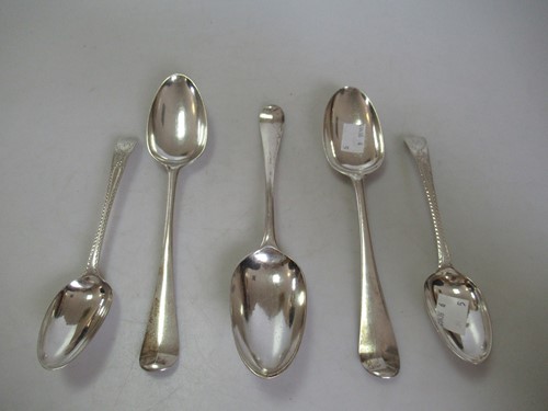 Lot 220 - Five 18th century silver spoons including a...