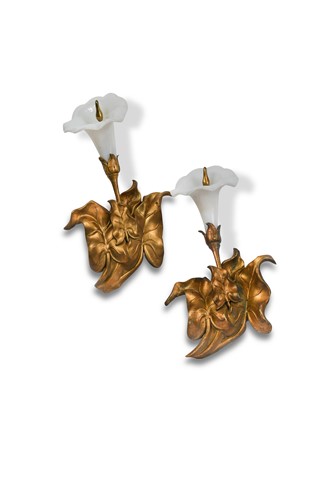 Lot 156 - A pair of gilt brass and white glass Winfield pelmet brackets, circa 1850