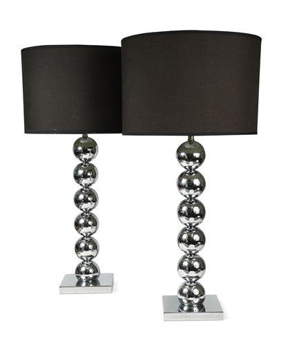 Lot 181 - A pair of large-scale contemporary chrome table lamps