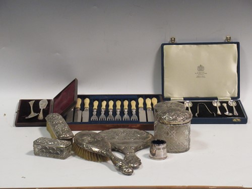 Lot 233 - Assorted silver backed dressing table brushes...