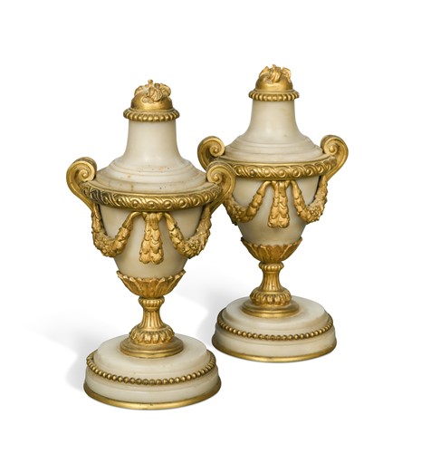 Lot 347 - A pair of gilt mounted marble cassolettes, 19th century