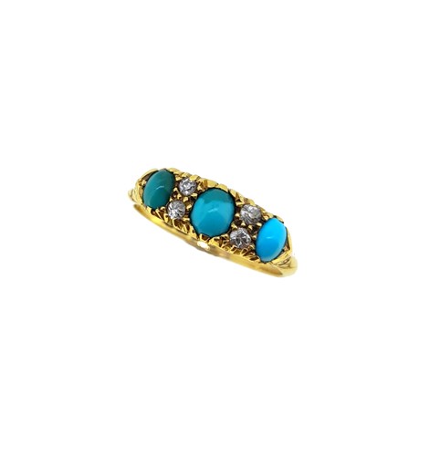 Lot 54 - An early 20th century 18ct gold turquoise and diamond carved half hoop ring