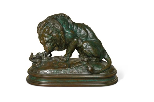 Lot 329 - Antoine-Louis Barye (French, 1796–1875), Lion au Serpent No. 1