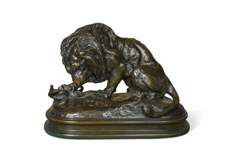 Lot 333 - Antoine-Louis Barye (French, 1796–1875), Lion au Serpent No. 1
