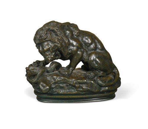 Lot 332 - Antoine-Louis Barye (French, 1796–1875), Lion au Serpent No. 2