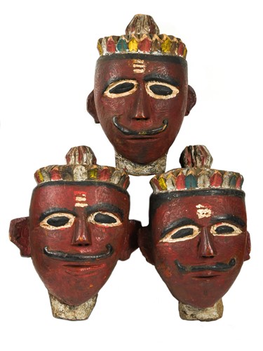 Lot 265 - A set of three carved wood masks, Orissa, India, probably late 19th/early 20th century