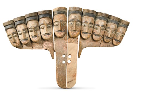 Lot 259 - A Rajbanshi carved and painted wood Ravana mask, Terai Region, Southern Nepal, 19th century