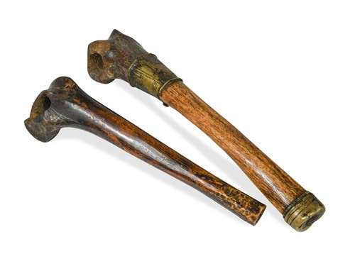 Lot 304 - Two Kangling human femur bone flutes, Northern Nepal, probably 17th/18th century
