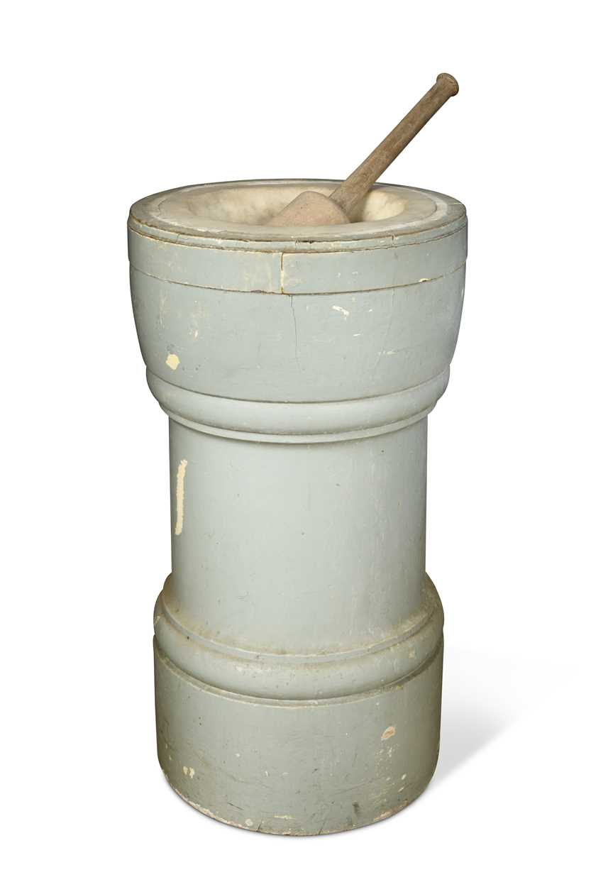 Lot 511 - A Victorian floor standing painted wood and marble pestle and mortar