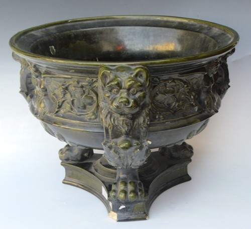Lot 64 - A large dark green glaze pottery bowl or...