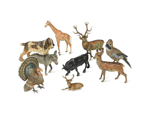 Lot 497 - Attributed to Bergman, a group of nine miniature Austrian cold painted bronze animals