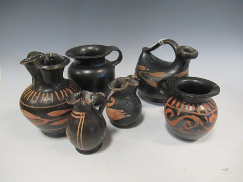 Lot 178 - Six Greek small pots, 6 - 9cm high