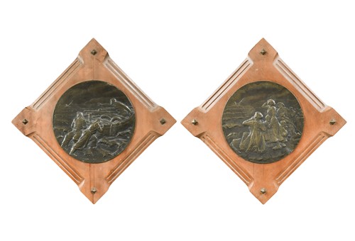 Lot 110 - Victor Huguenin (French, 1802-1860) a pair of bronze wall plaques, circa 1920s