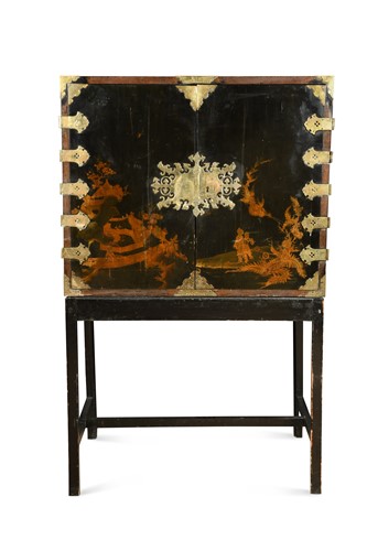 Lot 284 - A Chinese export black lacquer and gilt painted chest, 18th century