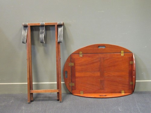 Lot 520 - A mahogany butlers tray on folding stand (2)