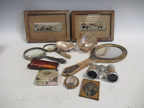 Lot 122 - Two magnifying glasses, a mother of pearl...