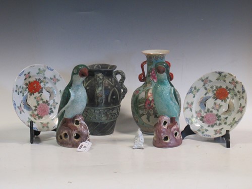 Lot 28 - A pair of Chinese models of parrotts, a pair...