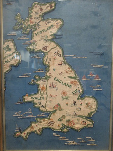 Lot 369 - An embroided map of the United Kingdom, 64 x 44cm