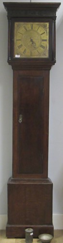 Lot 144 - An oak 30 hour brass faced long case clock,...