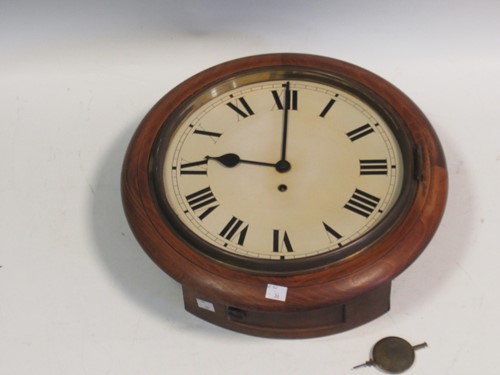 Lot 611 - A circular mahogany wall timepiece, 42cm diameter