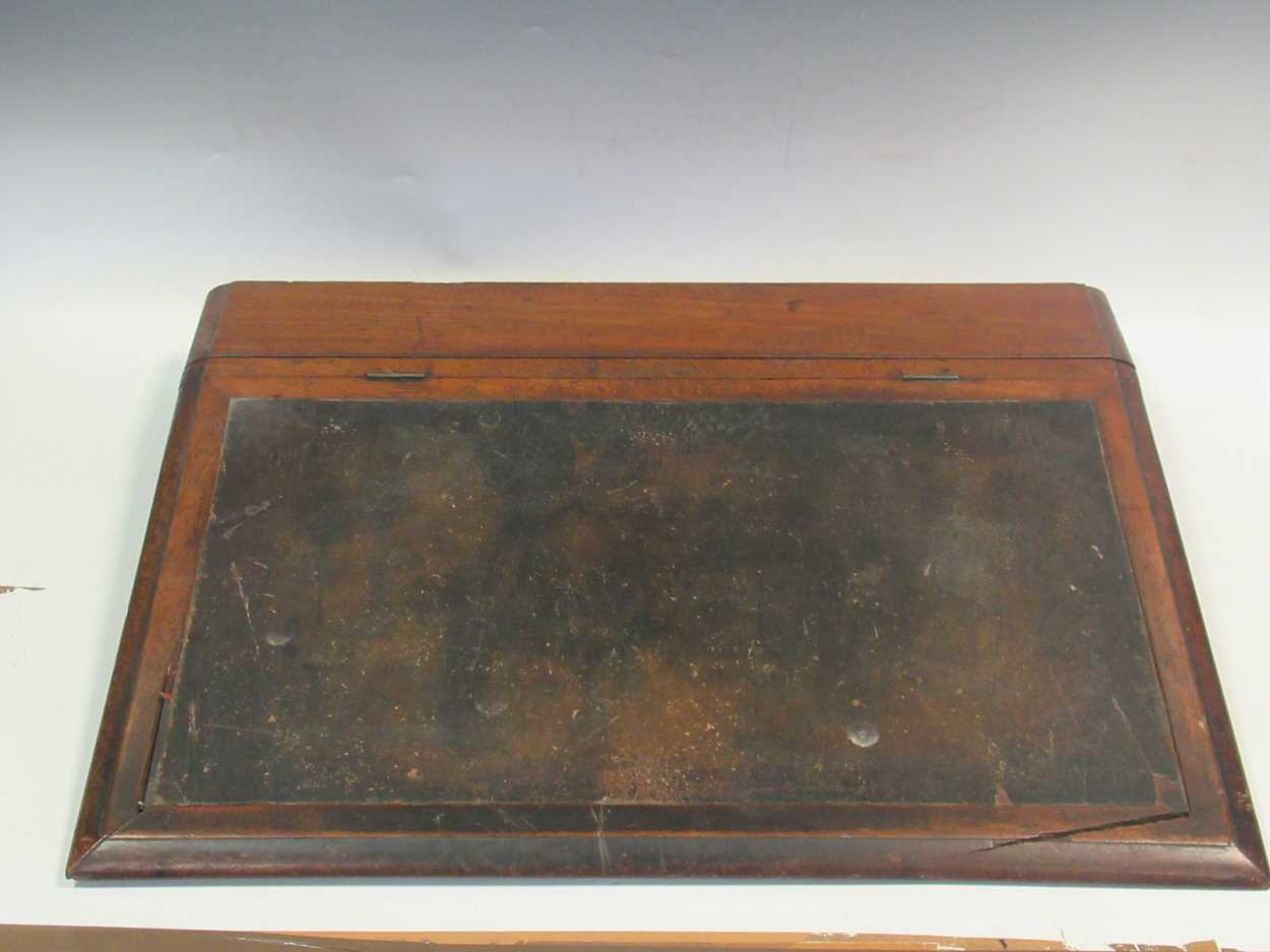 Lot 93 - A desk top writing slope, an oval tin hat box...