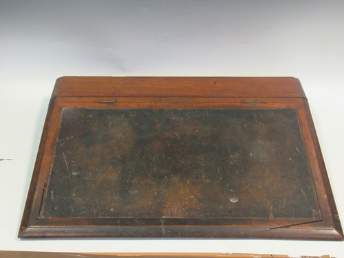Lot 93 - A desk top writing slope, an oval tin hat box...