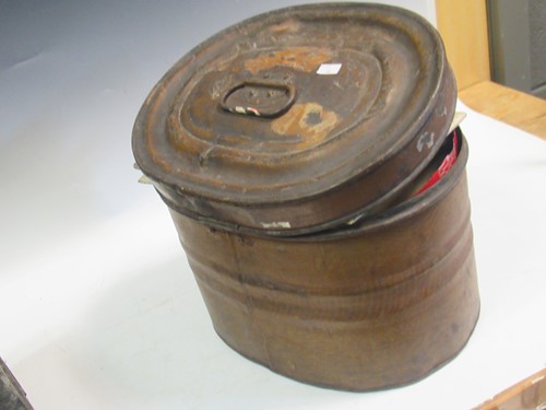 Lot 93 - A desk top writing slope, an oval tin hat box...