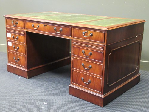 Lot 531 - A Georgian style mahogany pedestal desk 77 x...