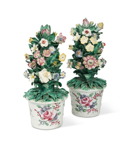 Lot 177 - A pair of Bow porcelain flower pots, circa 1765