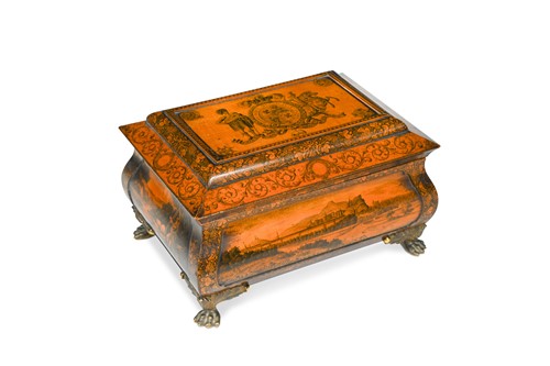 Lot 479 - A Mauchline Ware sycamore and pen work box, by Crichton, Cumnock, 19th century