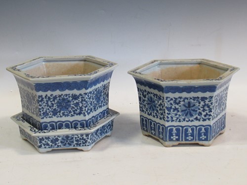Lot 64 - Two Chinese blue and white hexagonal...