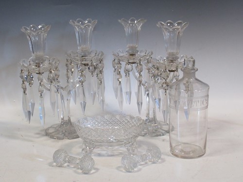 Lot 39 - A pair of two-branch glass candlestick lustres,...