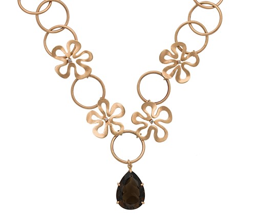 Lot 47 - A smoky quartz and diamond floral necklet