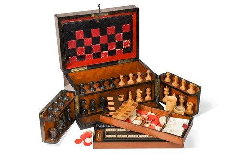 Lot 403 - "The Royal Cabinet of Games", a walnut cased games compendium, early 20th century