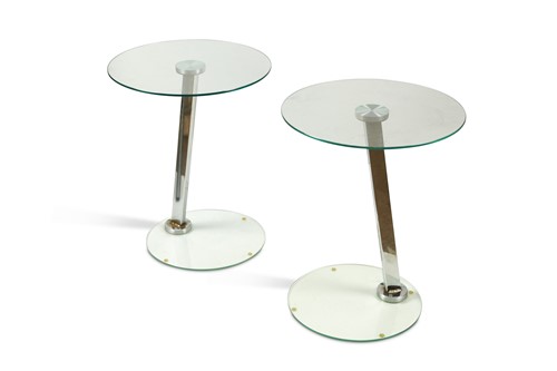 Lot 295 - A pair of 20th century chrome and glass side tables