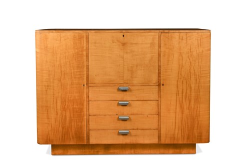 Lot 239 - A large Art Deco sycamore cocktail cabinet