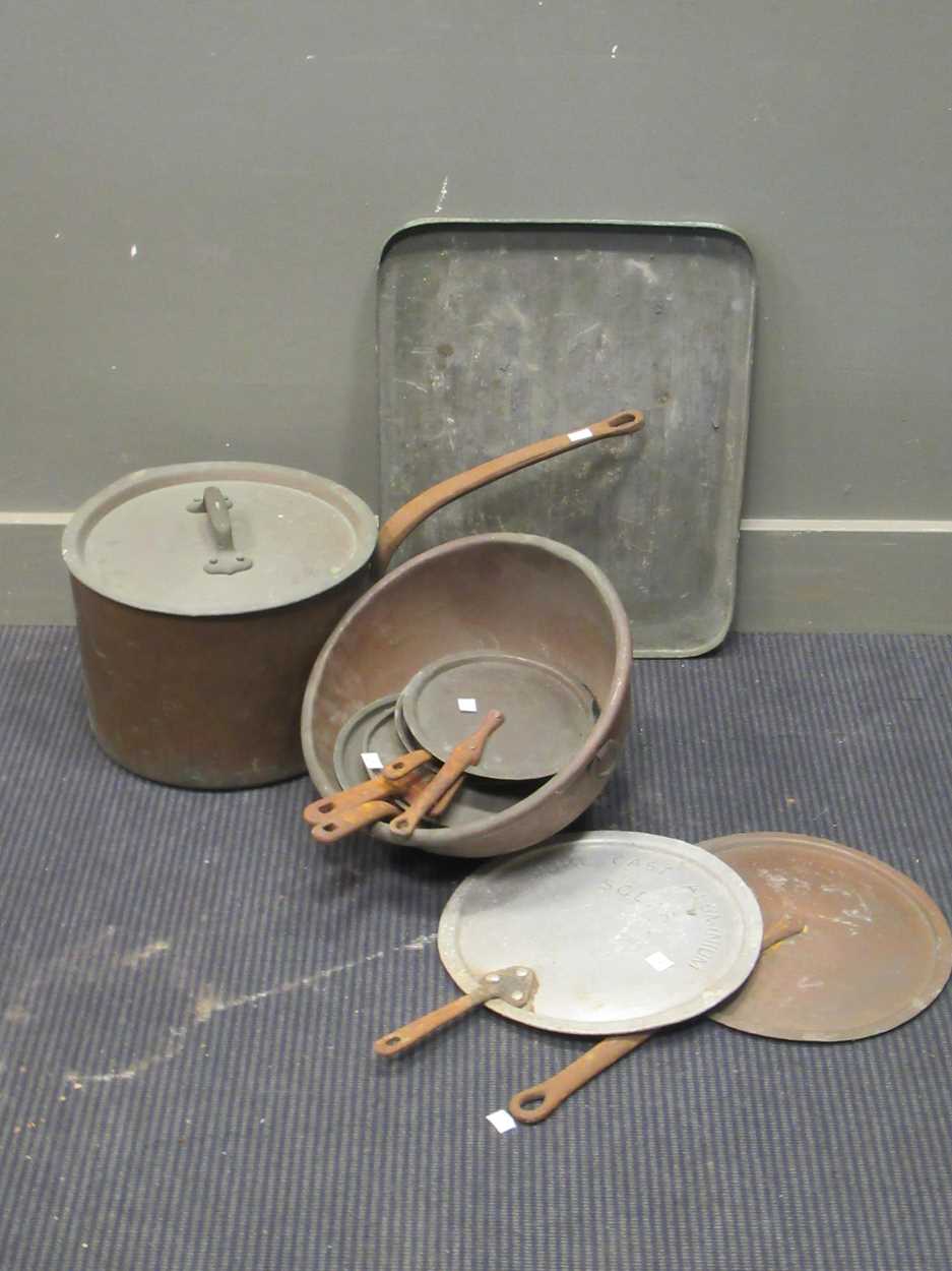 Lot 94 - Various copper and cast aluminium pots and pot...