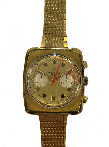 Lot 239 - Favre-Leuba - A rare gold-plated sports chronograph wristwatch
