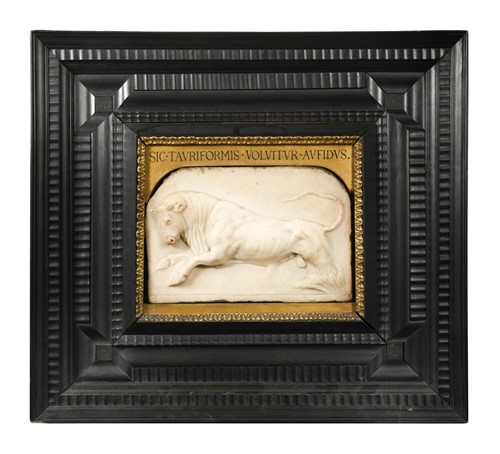 Lot 831 - A carved white marble relief of a bull, probably 18th century Italian