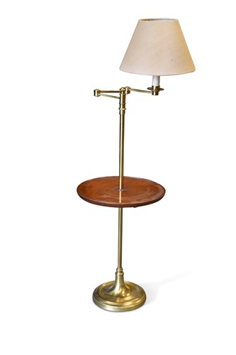 Lot 441 - A mahogany and brass adjustable floor lamp, 20th century