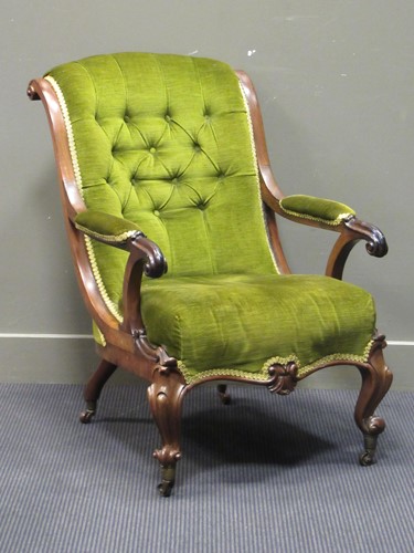 Lot 577 - A rosewood show frame armchair upholstered in...