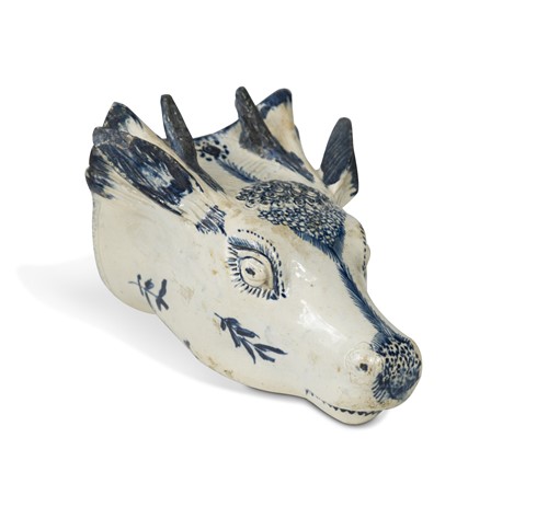 Lot 220 - An 18th century Prattware pottery stag's head stirrup cup, circa 1790