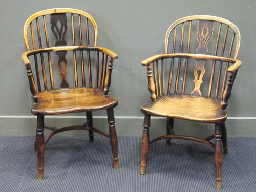 Lot 533 - A pair of ash and elm Windsor armchairs