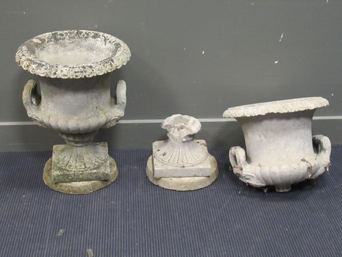 Lot 624 - A pair of composite stone two handled campana...
