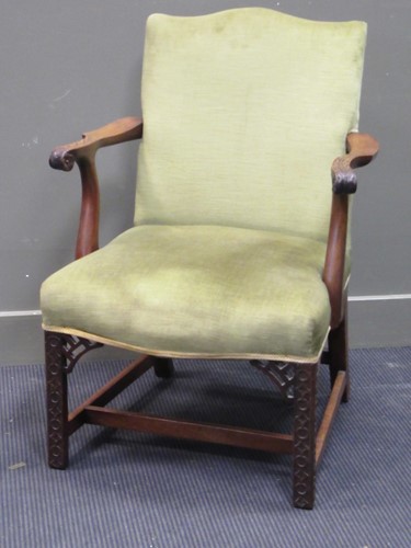 Lot 518 - A George III style elbow chair with serpentine...