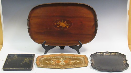 Lot 90 - An Edwardian two handled galley tray together...