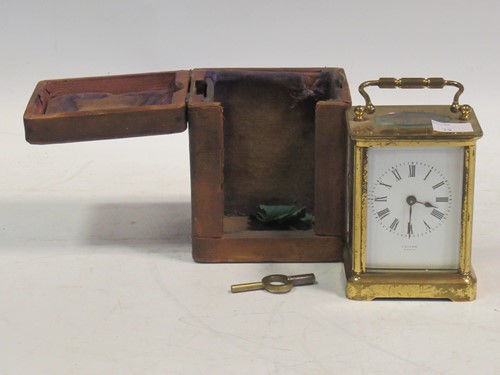 Lot 43 - A brass carriage clock, dial inscribed 'Tain H...